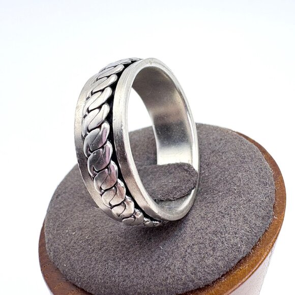 VTG Sterling Silver 925 Interlocking Rope Design Spinner Band Ring Size 12.5 - Picture 3 of 8